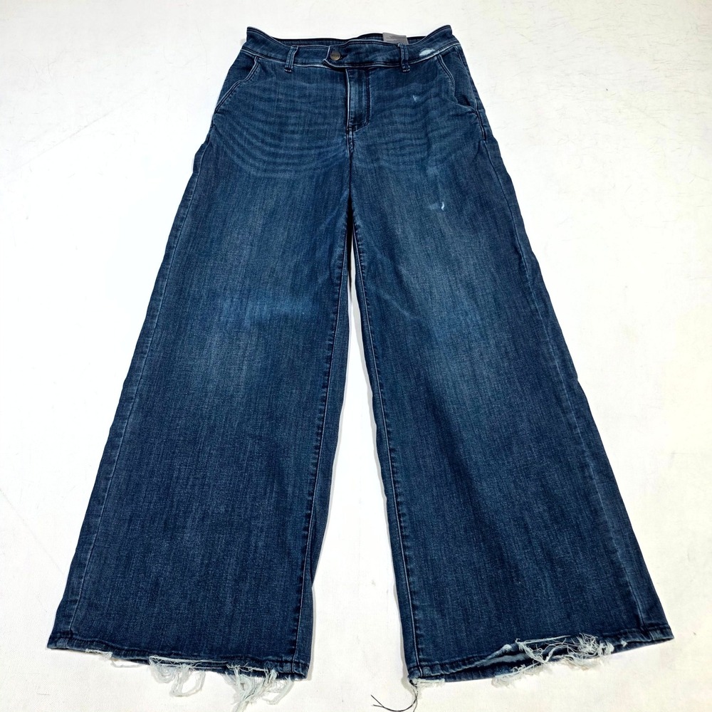 NYDJ Mona Wide Leg Jeans Womens 0 Blue High Rise Raw Hem Stretch Denim Trousers